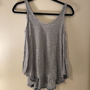 Blue and White Striped Flowy Tank